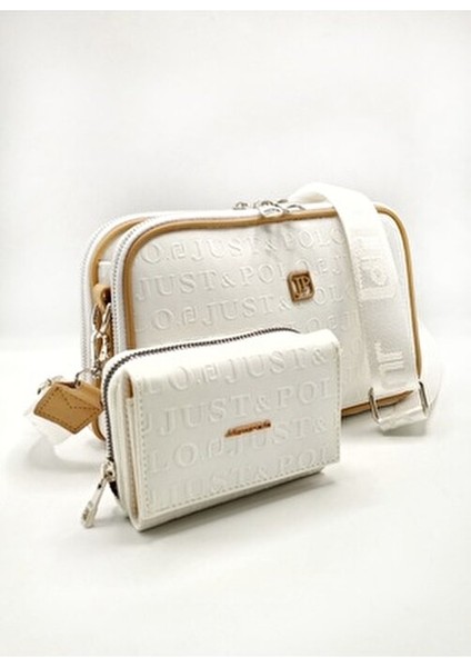 Orijinal Justpolo 5 Bölmeli Beyaz Çanta Cüzdan Takım Omuz ve Çapraz Çantası fırsatları