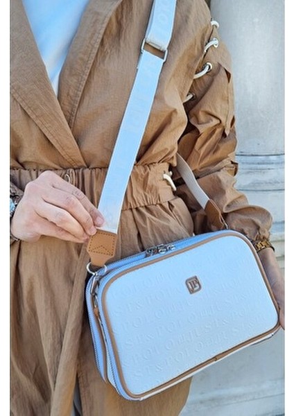 Orijinal Justpolo 5 Bölmeli Beyaz Çanta Cüzdan Takım Omuz ve Çapraz Çantası