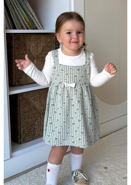 Kız Çocuk Uzun Kollu Elbise Kalp & Kazayağı Desenli 1.5-5 Yaş, Mint Yeşili