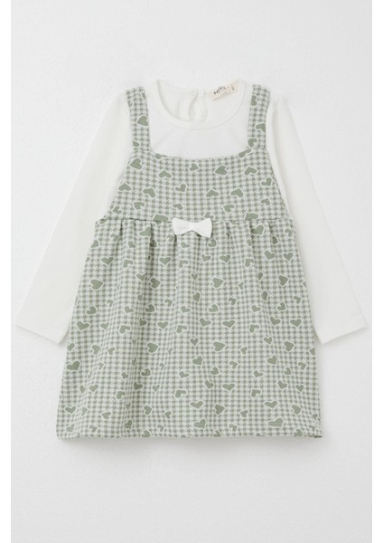 Kız Çocuk Uzun Kollu Elbise Kalp & Kazayağı Desenli 1.5-5 Yaş, Mint Yeşili fırsatları