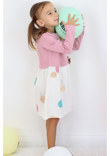 Kız Çocuk Uzun Kollu Elbise Sevimli Renkli Tavşancık Baskılı 1.5-5 Yaş, Gülkurusu fiyatları