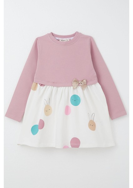 Kız Çocuk Uzun Kollu Elbise Sevimli Renkli Tavşancık Baskılı 1.5-5 Yaş, Gülkurusu fırsatları