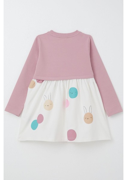 Kız Çocuk Uzun Kollu Elbise Sevimli Renkli Tavşancık Baskılı 1.5-5 Yaş, Gülkurusu indirimleri