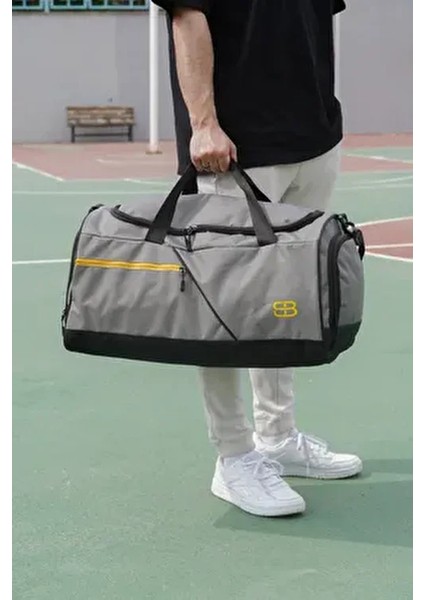 Ayakkabı Gözlü Termoslu Büyük Boy Unisex Gri Spor Fitness ve Seyahat Çantası