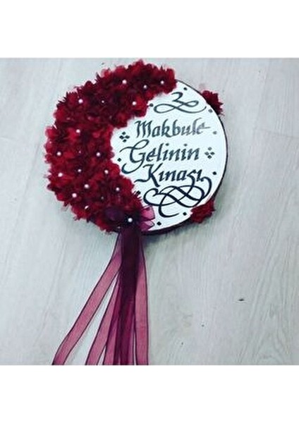 Deri Tef Kına Tefi 30 cm Kırmızı Renk Lazer Gül Süslemeli Vurmalı Çalgı