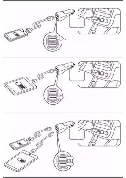 Araba 3in1 Şarj Kablosu Oto Çakmaklık Şarj Aleti 2li Araç Aksesuar Seti