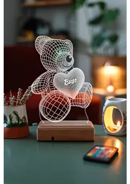 Sevgiliye Hediye 3D Aşk Ayıcık 16 Renk Dekoratif 16 Renkli LED Lamba