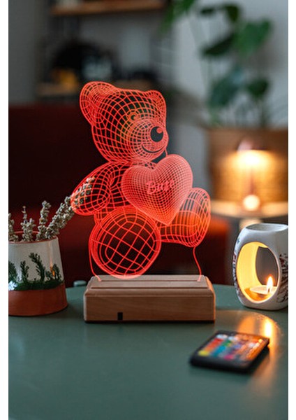 Sevgiliye Hediye 3D Aşk Ayıcık 16 Renk Dekoratif 16 Renkli LED Lamba indirimleri