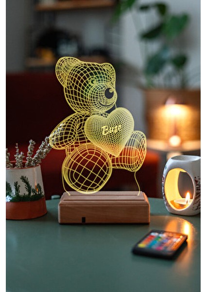 Sevgiliye Hediye 3D Aşk Ayıcık 16 Renk Dekoratif 16 Renkli LED Lamba