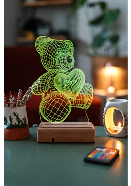 Sevgiliye Hediye 3D Aşk Ayıcık 16 Renk Dekoratif 16 Renkli LED Lamba