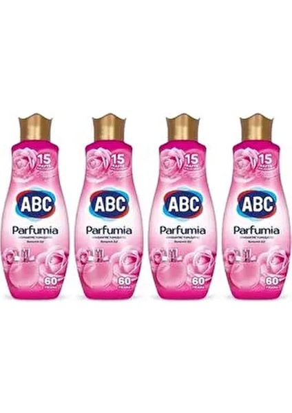 Yumuşatıcı Parfumia Romantik Gül 1440 ml X4 Adet Konsantre Formül ile Uzun Süreli Koku