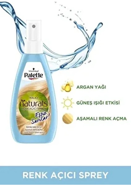 Kalıcı Doğal Renkler Renk Açıcı Sprey Aşamalı Renk Açma Argan Yağı 150ML