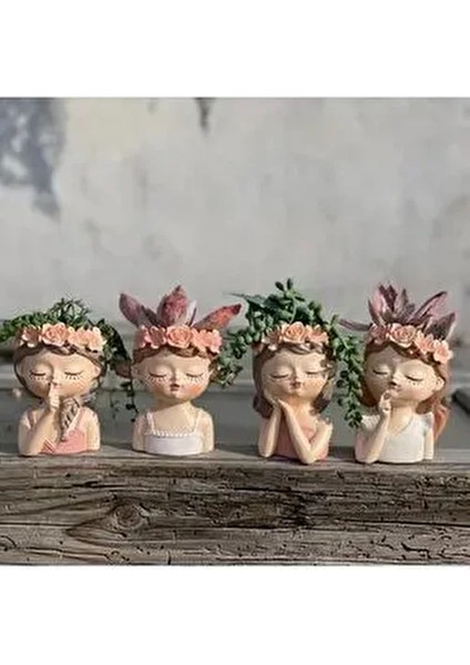 Dekoratif 4'lü Sevimli Kızlar Sukulent ve Kaktüs Saksı Seti fiyatları