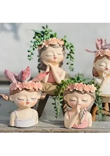 Dekoratif 4'lü Sevimli Kızlar Sukulent ve Kaktüs Saksı Seti modelleri