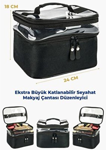 Kadın Makyaj Çantası Iki Geniş Bölmeli Askılı Katlanabilir Bakım Seyahat Organizer Makyaj Çantası fırsatları