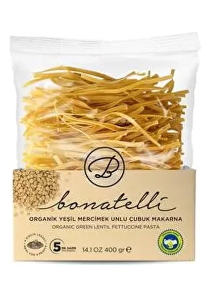 Organik Yeşil Mercimek Çubuk Makarna 400 G Türkiye Menşeli Lezzetli Sağlıklı Seçenek