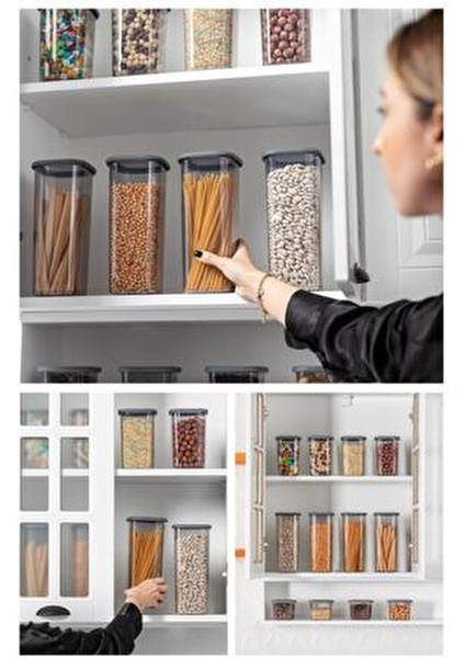 Etiketli Kaşıklı Foly Kare Erzak Saklama Kabı Seti 18LI 0,55 Küçük Boy Antrasit modelleri