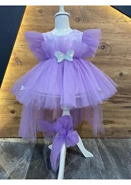 Kız Bebek Melek Kanatlı Mor Elbise Özel Günler İçin Şık Tasarım Kolsuz