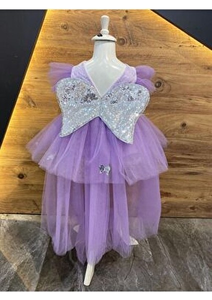 Kız Bebek Melek Kanatlı Mor Elbise Özel Günler İçin Şık Tasarım Kolsuz modelleri