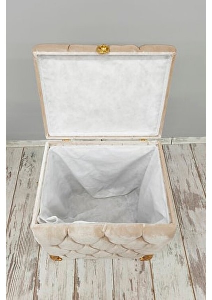 Kapitone Mdf Vizon Renk 3'lü Çamaşır Sepeti Kirli Sepeti Banyo Seti