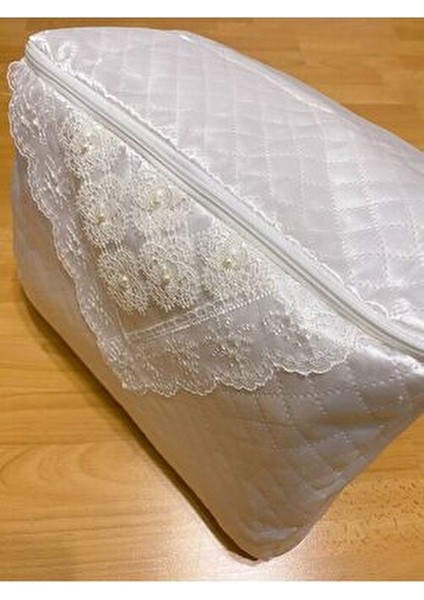 Incili Saten Beyaz Kazak Hurcu Kapitoneli Çeyizlik Bohçalık 30X40X20 modelleri