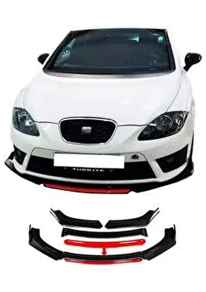 Universal Kırmızı Renkli Ön Tampon Ek Lip 4 Parça Uyumlu Araçlar İçin