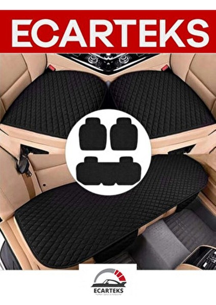 Ecarteks Araba Koltuk Minderi Ön ve Arka Takım 3 Parça Aracınıza Stil Katın Siyah Kumaş Siyah
