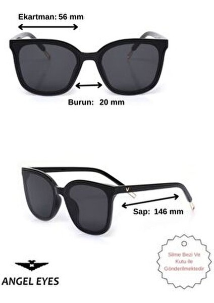 Kadın Güneş Gözlüğü Selin Geometrik Siyah Çerçeve Siyah Cam indirimleri