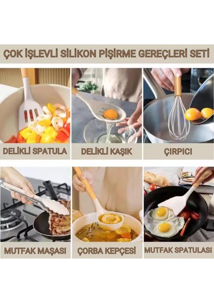 33 Parça Isıya Dayanıklı Yanmaz Yapışmaz Slikon Uçlu Ahşap Kepçe Seti Mutfak Seti Bpa Içermez Spatula Maşa Fırça Seti fiyatları