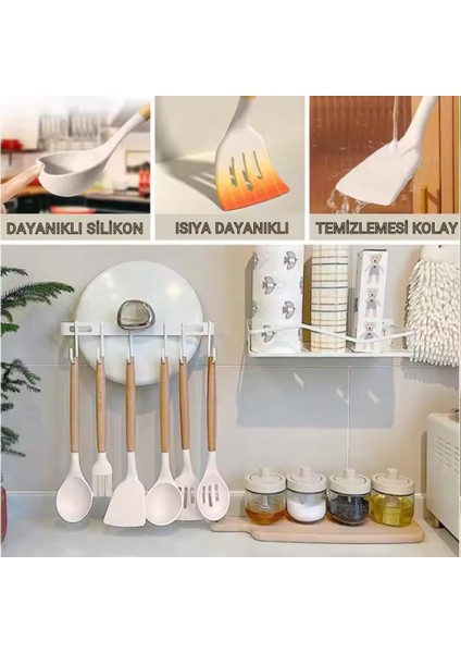 33 Parça Isıya Dayanıklı Yanmaz Yapışmaz Slikon Uçlu Ahşap Kepçe Seti Mutfak Seti Bpa Içermez Spatula Maşa Fırça Seti modelleri