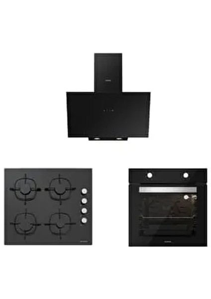 3'lü Siyah Cam Ankastre Set (3481 Flam 60 SIYAH+CS5335B02+BO65E1B01)