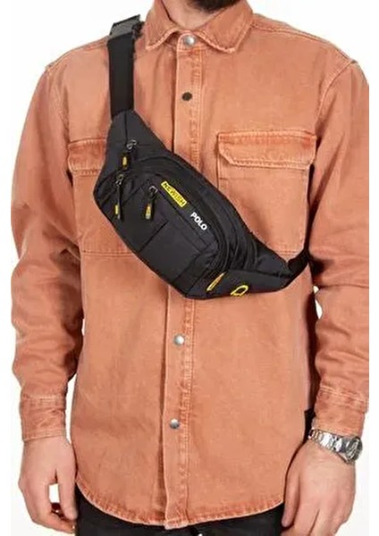 Siyah Kumaş USB Kulaklık Çıkışlı Crossbody Çapraz Göğüs Omuz ve Bel Çantası