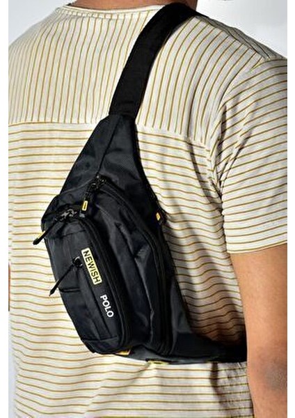 Siyah Kumaş USB Kulaklık Çıkışlı Crossbody Çapraz Göğüs Omuz ve Bel Çantası modelleri