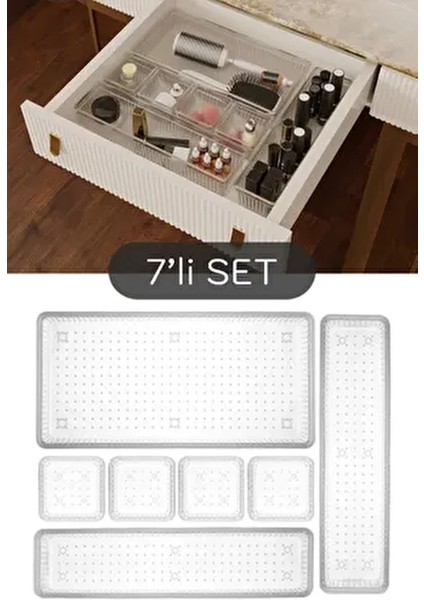 7'li Modüler Çekmece Içi Düzenleyici, Banyo Makyaj ve Takı Düzenleyici - Ofis Masaüstü Organizer
