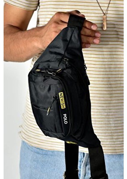 Siyah Kumaş USB Kulaklık Çıkışlı Crossbody Çapraz Göğüs Omuz ve Bel Çantası indirimleri