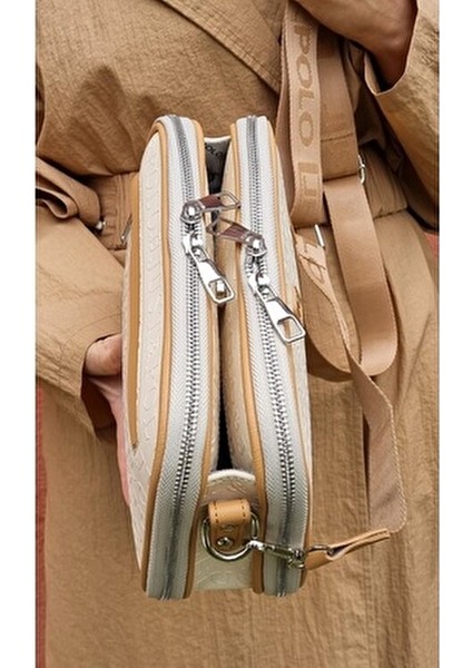 Justpolo Kadın Taş Rengi 5 Bölmeli Ayarlanabilir Omuz ve Çapraz Çantası Postacı Çantası