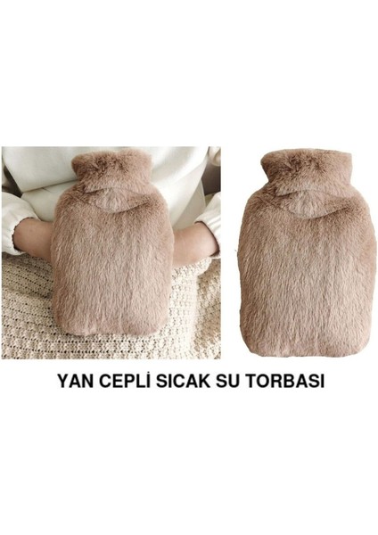 Sıcak Su Torbası Cepli Kahverengi Peluş Termofor 35X23X2CM 1 Litre