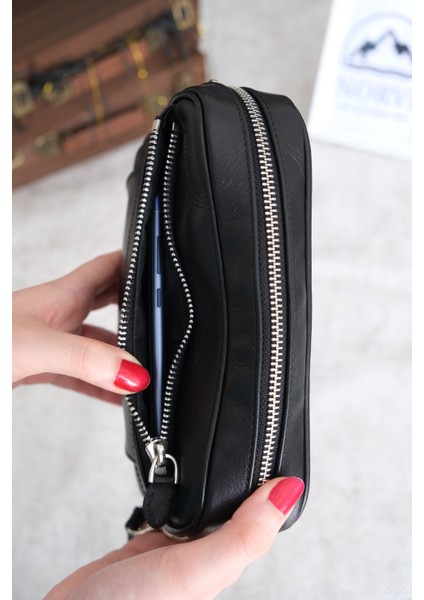 Şifreli Hakiki Deri El Çantası Tutamaçlı Çok Bölmeli