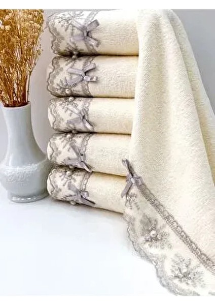 30X50 Kadife Mutfak Havlusu 6'lı Pamuklu Güpürlü Fiyonklu Set