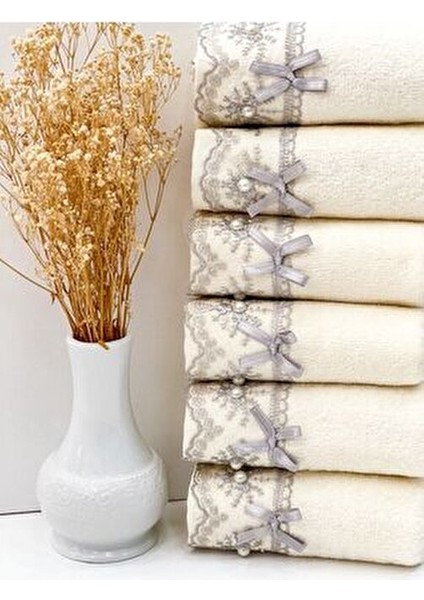 30X50 Kadife Mutfak Havlusu 6'lı Pamuklu Güpürlü Fiyonklu Set fiyatları