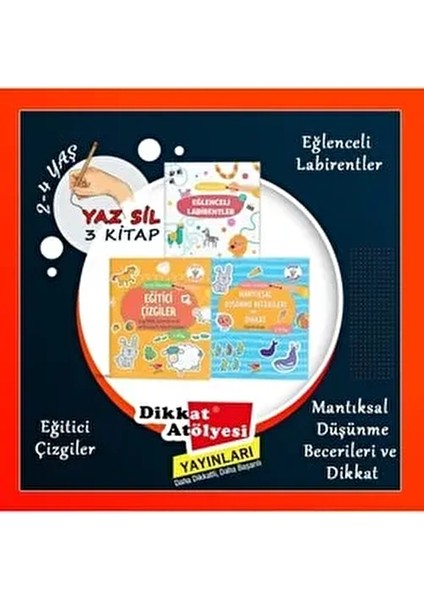 Yaz Sil 2-4 Yaş Eğitici Çizgiler ve Eğlenceli Labirentler İçeren 3 Lü Set fiyatları