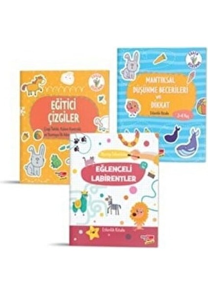 Yaz Sil 2-4 Yaş Eğitici Çizgiler ve Eğlenceli Labirentler İçeren 3 Lü Set modelleri