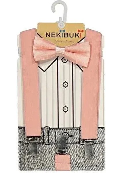 Somon Pembe 1-9 Yaş Pantolon Askı Papyon Seti