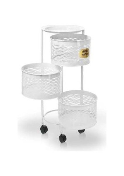 Tekerlekli Metal 3' Lü Sebzelik Yuvarlak Beyaz 60X32,5X32,5 fiyatları