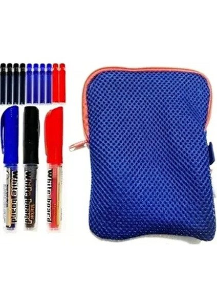 3'lü Tüplü Byb Kartuşlu Tahta Kalemi 4 Mavi 4 Siyah 2 Kırmızı Kartuş + Mavi Kalemlik