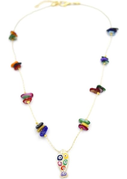 Kırıktaşlı Balık Kolye - Çok Renkli fiyatları