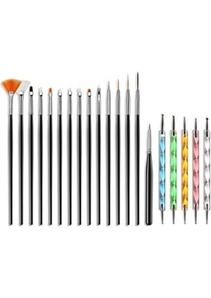 Nail Art Tırnak Süsleme Desen Fırça 15'li ve Dot Kalem Seti 5'li (Siyah) fiyatları