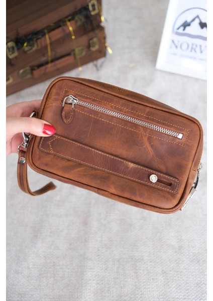 Şifreli Hakiki Deri El Çantası Tutamaçlı Çok Bölmeli