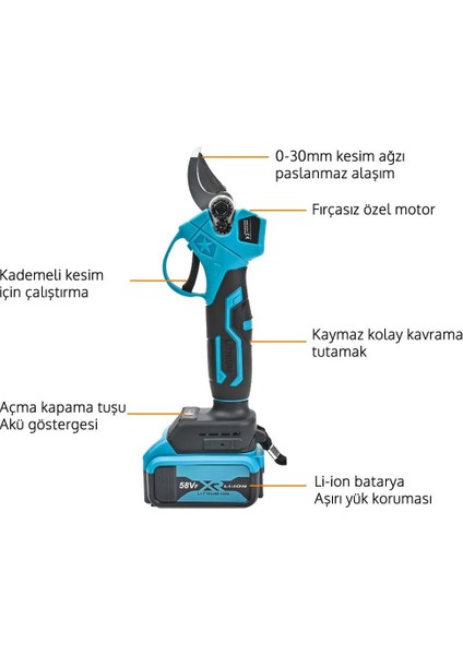 Akülü Teleskopik 4lü Set Dal Budama Makası, Dal Budama Testeresi, Ot Biçme ve Teleskopik Uzatma Kolu 58VF (Mavi) EEA420 fırsatları