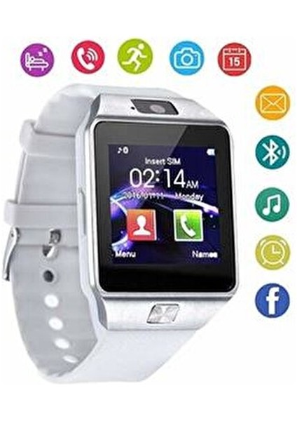 Dz-09 Bluetooth Sd Kart ve Sim Kartlı Destekli Türkçe Menü Kamerali Akıllı Saat-Beyaz fiyatları